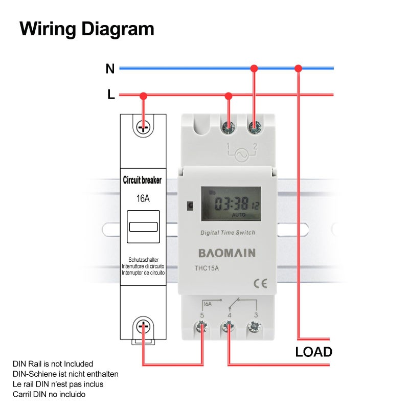 Baomain THC15A DC/AC 24V Digital LCD Power Programmable Timer Time Switch Relay 16A Amp - Image 3
